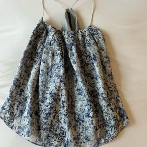 Blue floral silk tank